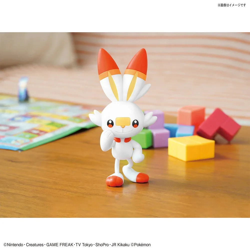 오리지널 반다이 피규어 키트 퀵 시리즈 Scorbunny Hibanny 조립 Collectible 장식품 피겨 모델 완구 선물 11Cm