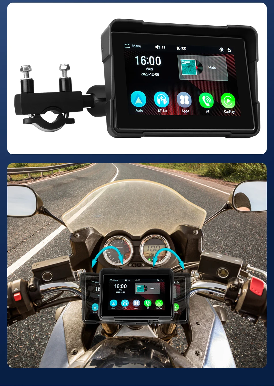 Srnubi 5 "Carplay Bildschirm Für Motorrad Navigation GPS Drahtlose Android auto Dual Motorrad Airplay Helm Bluetooth Wasserdicht – Detail 10