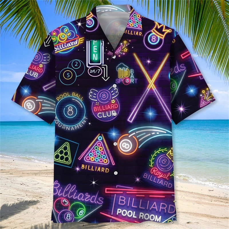 thumbnail image 1 of Camiseta hawaiana divertida para hombre con estampado de billar en 3D, camiseta holgada de verano para playa de manga corta de gran tamaño, ropa para hombre, 1 of 5
