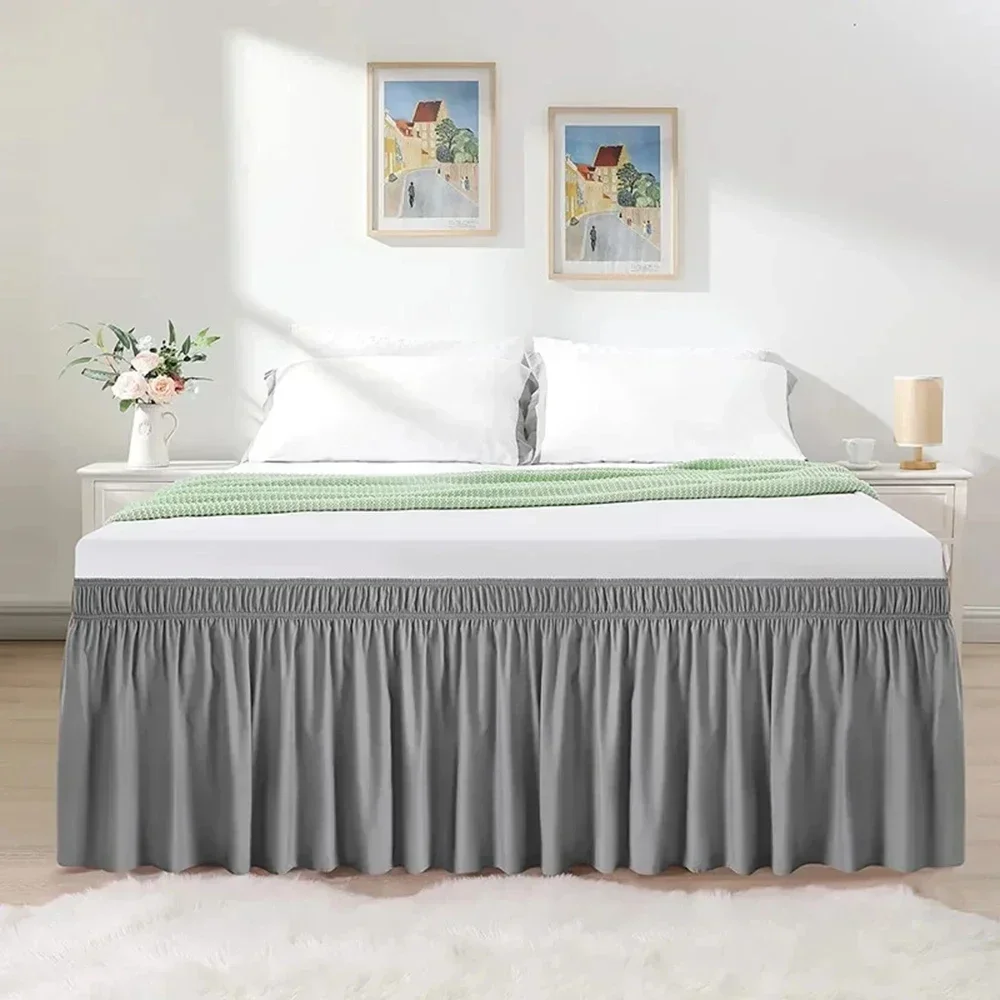 Description Picture 2 of itemElastic Bed Ruffles Bed Skirt Soft Comfortable Wrap Around Fade Resistant Solid Color Bed Skirts Twin Full Queen King Size