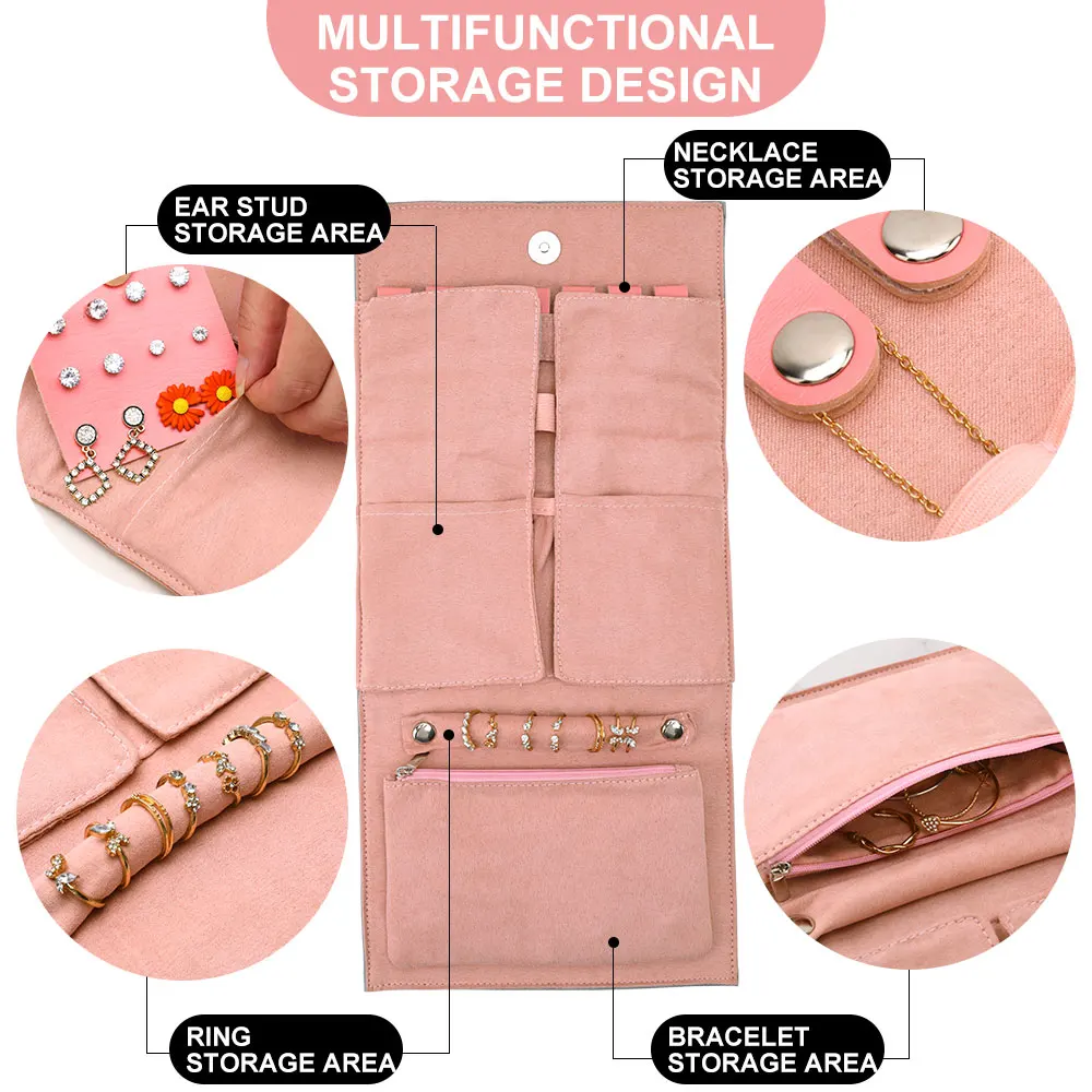 Portable Large Travel Jewelry Roll Bag Pendant Necklace Bracelet Chain Storage Carrying Case Watch Bangle Ring Earring Organizer