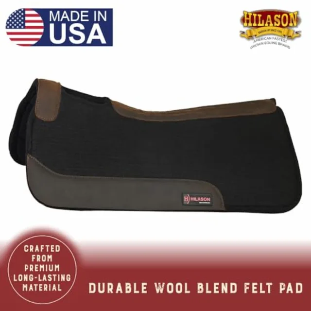 Western Wool Felt Horse Saddle Pad with Distressed Wear Leather for Horses USA-made Brown Breathable Durable