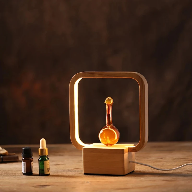 

Pure Essential Oil Diffuser Delicate Glass Design Air Freshening Atomizing Aroma Diffuser With Ambiance LED Light Wooden Base