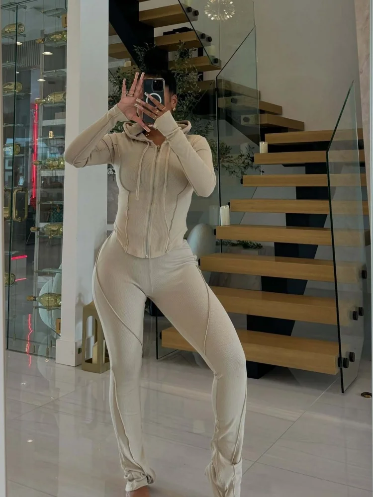 Wmstar Two Piece Set Women Wholesale Fashionable Casual Sporty Autumn Winter Cities Featuring Combination Threaded Pit Strips