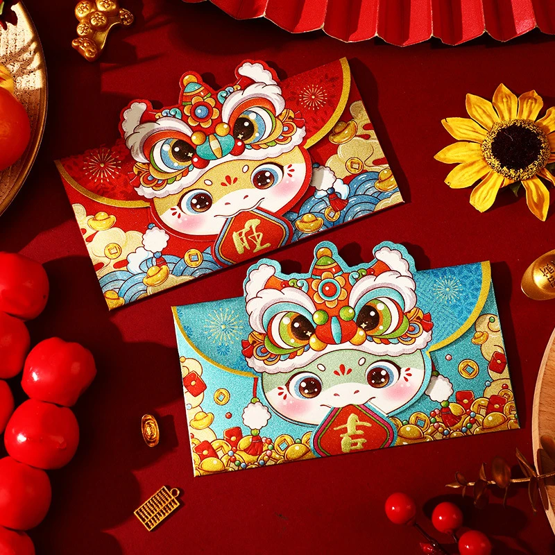 4/6Pcs Creative Spring Festival Red Envelope Cartoon Chinese Snake Year Lucky Money Bag Cute Fashion Red Packets New Year Gifts