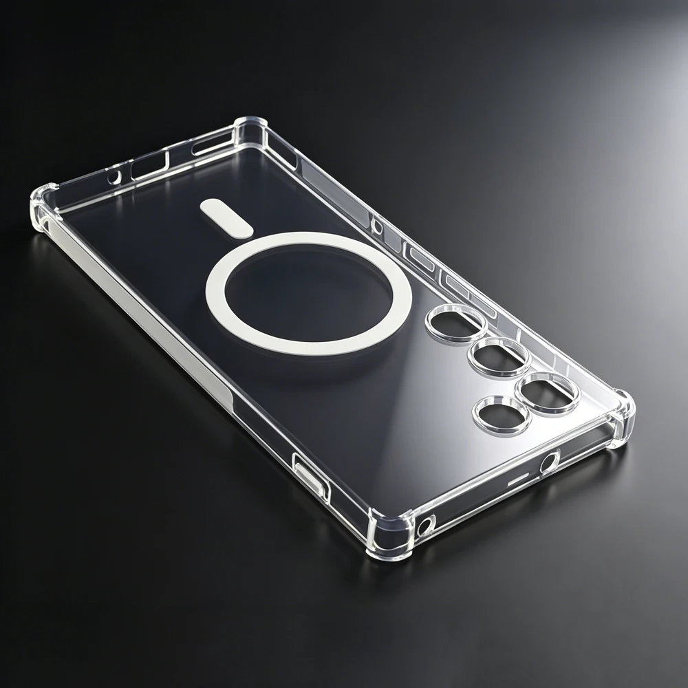 Transparent TPU Shockproof Magnetic Case - Golden