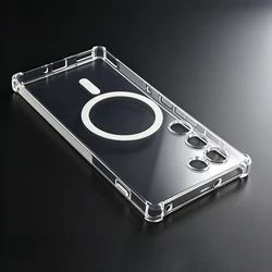 Transparent TPU Shockproof Magnetic Case - Golden for Clear