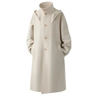 Autumn Winter Wool Blends Coats Men Hooded Turn Down Collar Fashion Youthful Vitality Long Woolen Outwear Male Loose Trench Coat