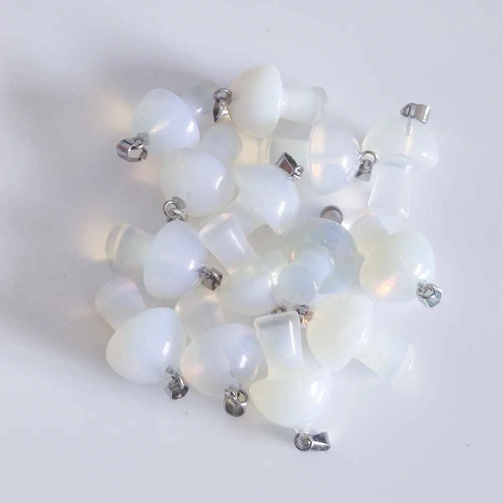 Natural Gem Stone Opal  Hand Carved 2cm Mushroom Pendant Charms DIY Necklaces Earrings