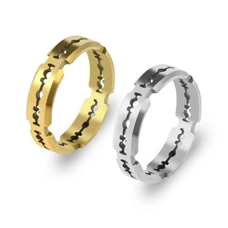UNSHINEBAR Anello per rasoio da uomo e da donna, in acciaio inox e oro 18 carati, impermeabile, in argento e oro, Acciaio inossidabile, Nessuna pietra preziosa