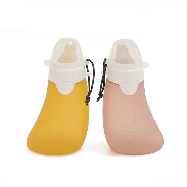 Baby Food Pouch Refillable Baby Squeeze Silicone Yummy Pouch Puree Breastmilk Storage Bag for Kids Toddler Feeder Bottle