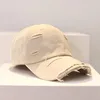 Sun Protection Extended Brim Adjustable Bucket Baseball Cap Distressed Ripped Hole Unisex Hat Men Women Vintage Baseball Cap 2