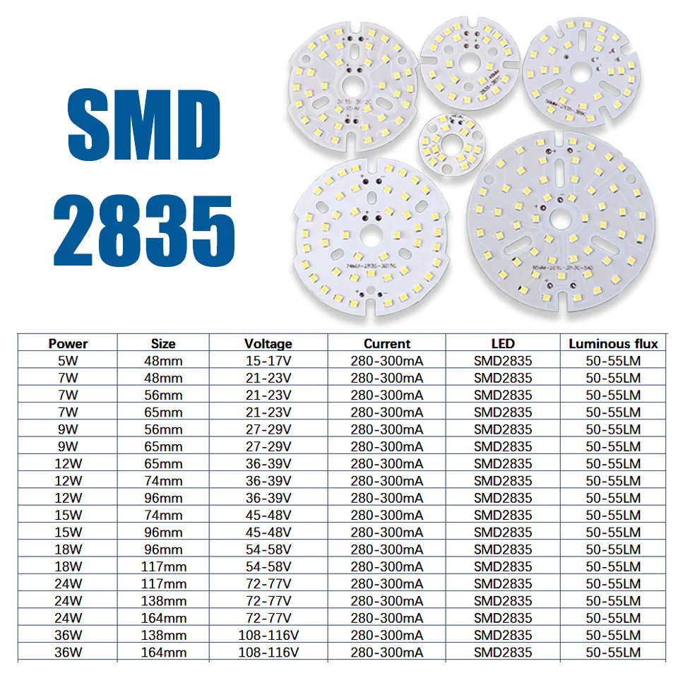 고출력 LED 칩 SMD2835 원형 광원 교체 전구 - 조명 프로젝트용 3W 5W 7W 9W 12W 18W 24W 36W