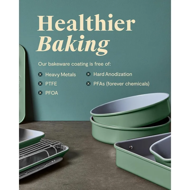 Caraway Nonstick Ceramic Bakeware Set (11 Pieces) - Baking Sheets, Assorted Baking Pans, Cooling Rack, & Storage 6
