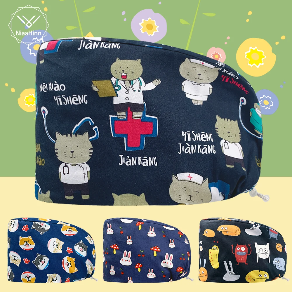 

Scrubs Medical Accessories New Print Beauty Salon Work Scrubs Caps Pet Grooming Agency Surgery Hat Laboratory Dustproof Work Hat