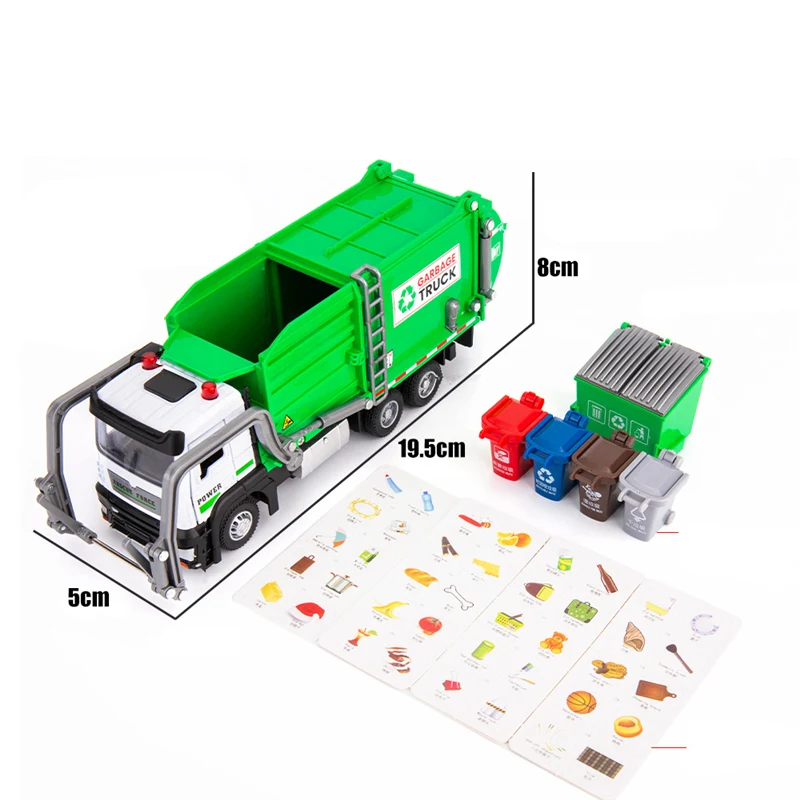 1/32 Garbage Collection Truck Car Model City Garbage Sorting Sanitation Clearing Vehicle Car Model Sound and Light Kids Toy Gift 4