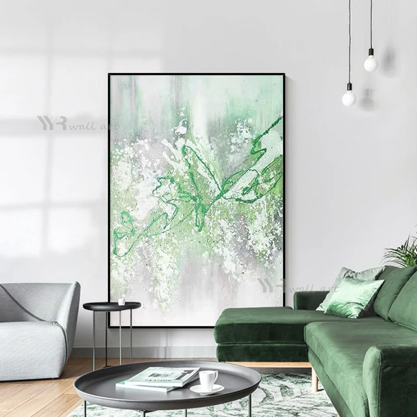 

Aesthetics Home Decoration Wall Art Hand Drawn Green Texture Canvas Poster Living Room Bedroom Restaurant Hotel Hanging Picture