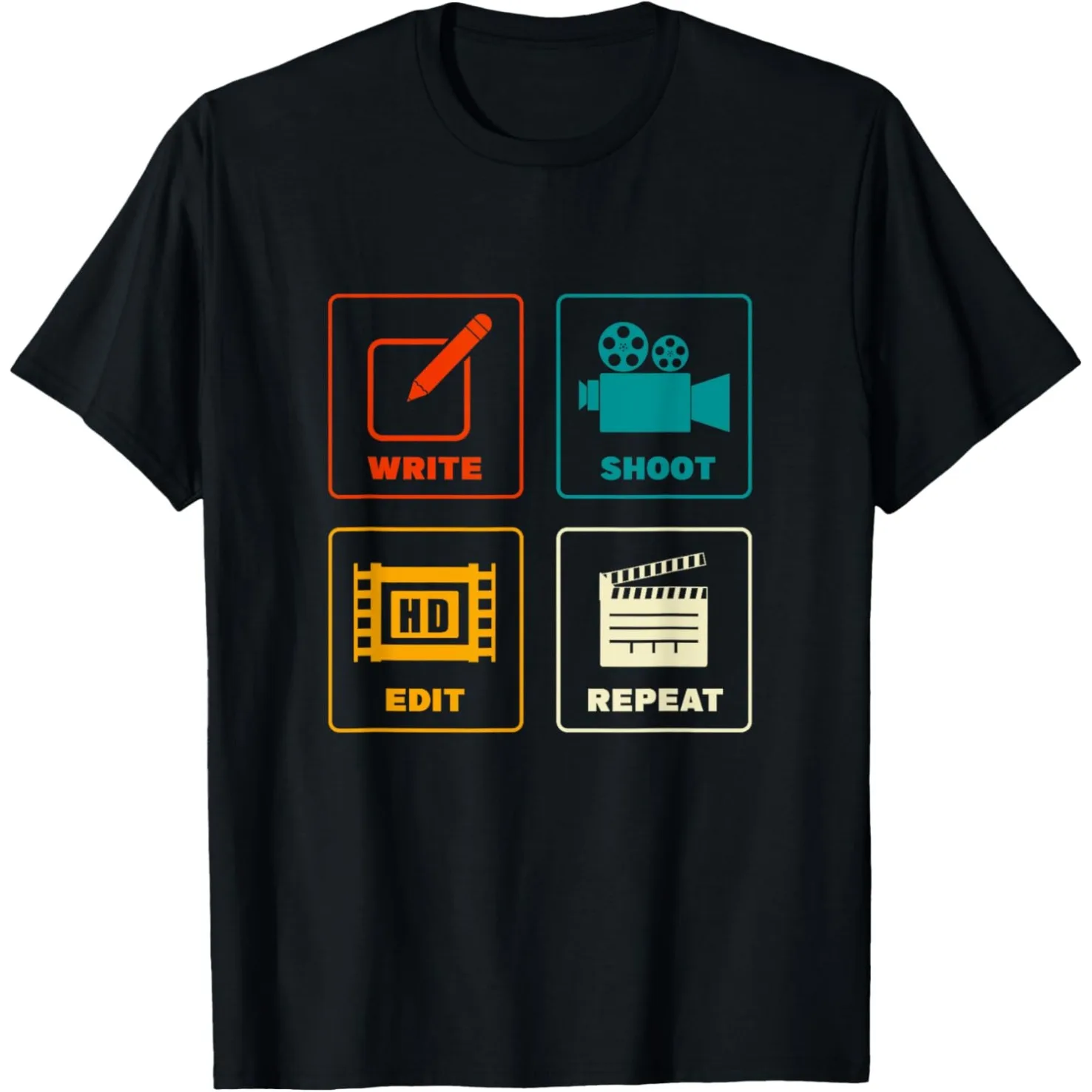Write Shoot Edit Repeat Filmmaker Movie Director Retro T-Shirts Baumwolle Humor Streetwear T-Shirt Kurzarm Unisex Kleidung