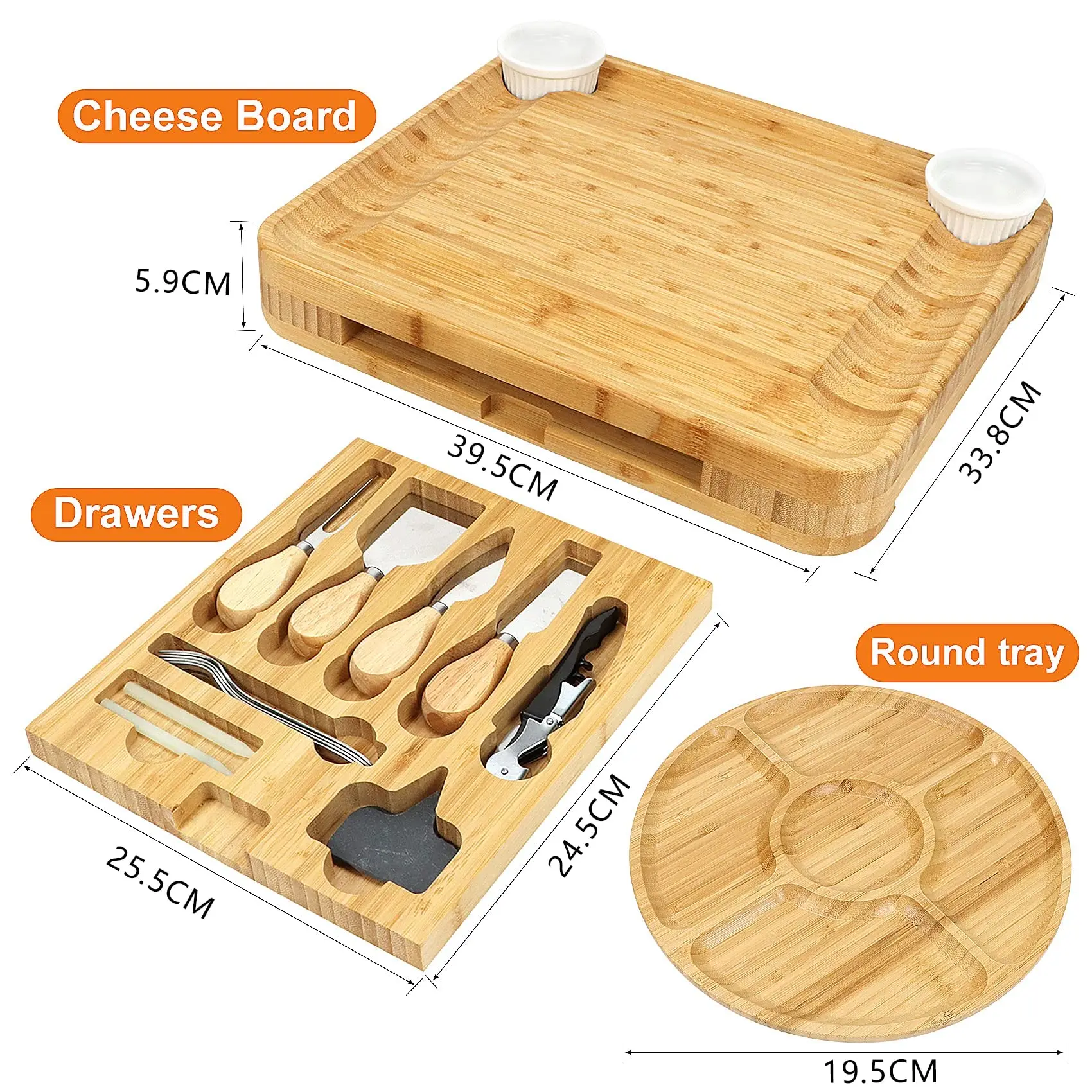 Bamboo Cheese Board And Knife Set Large Charcuterie Board Unique Housewarming For Wedding For Party Food Tray Cheese Platter