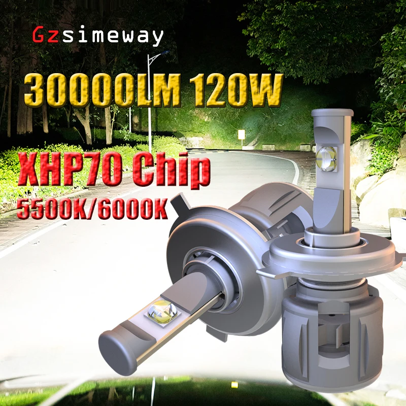 

2 шт., Автомобильные светодиодные лампы H4 H7 120 лм 9005 Вт H11 9012 D2S D2H 6000 H1