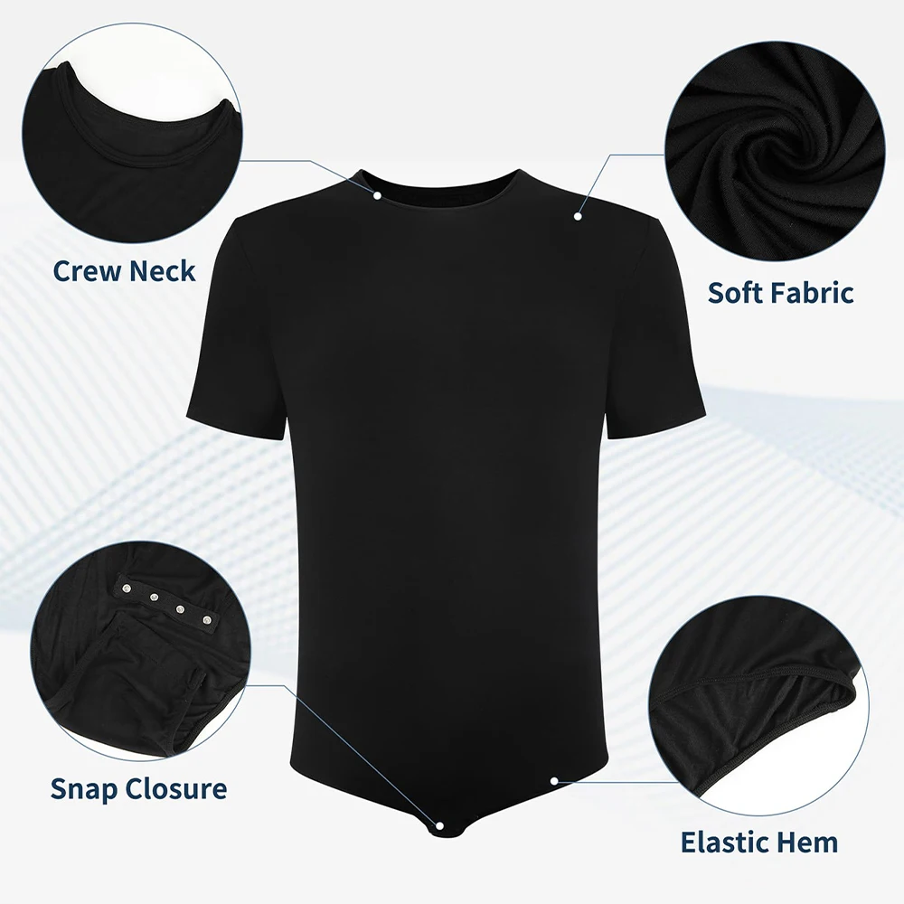 Mens Short Sleeve Bodysuit Shapewear Button Crotch Lightweight Viscose Tank Top Soft Breathable Summer Casual Romper Pajamas men underwear men undershirt short sleeve undershirt
