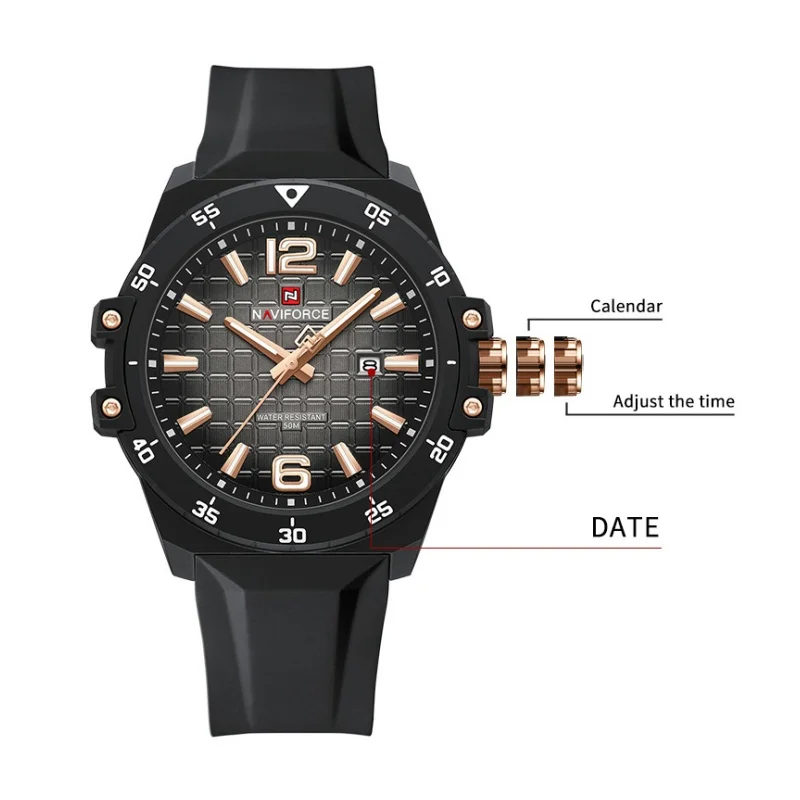 Naviforce Men's Fashion Watch With Silicone Strap Quartz Movement Stylish 2025 Male Timepiece Classic Man Watches 50m Waterproof, Alina Gadgets