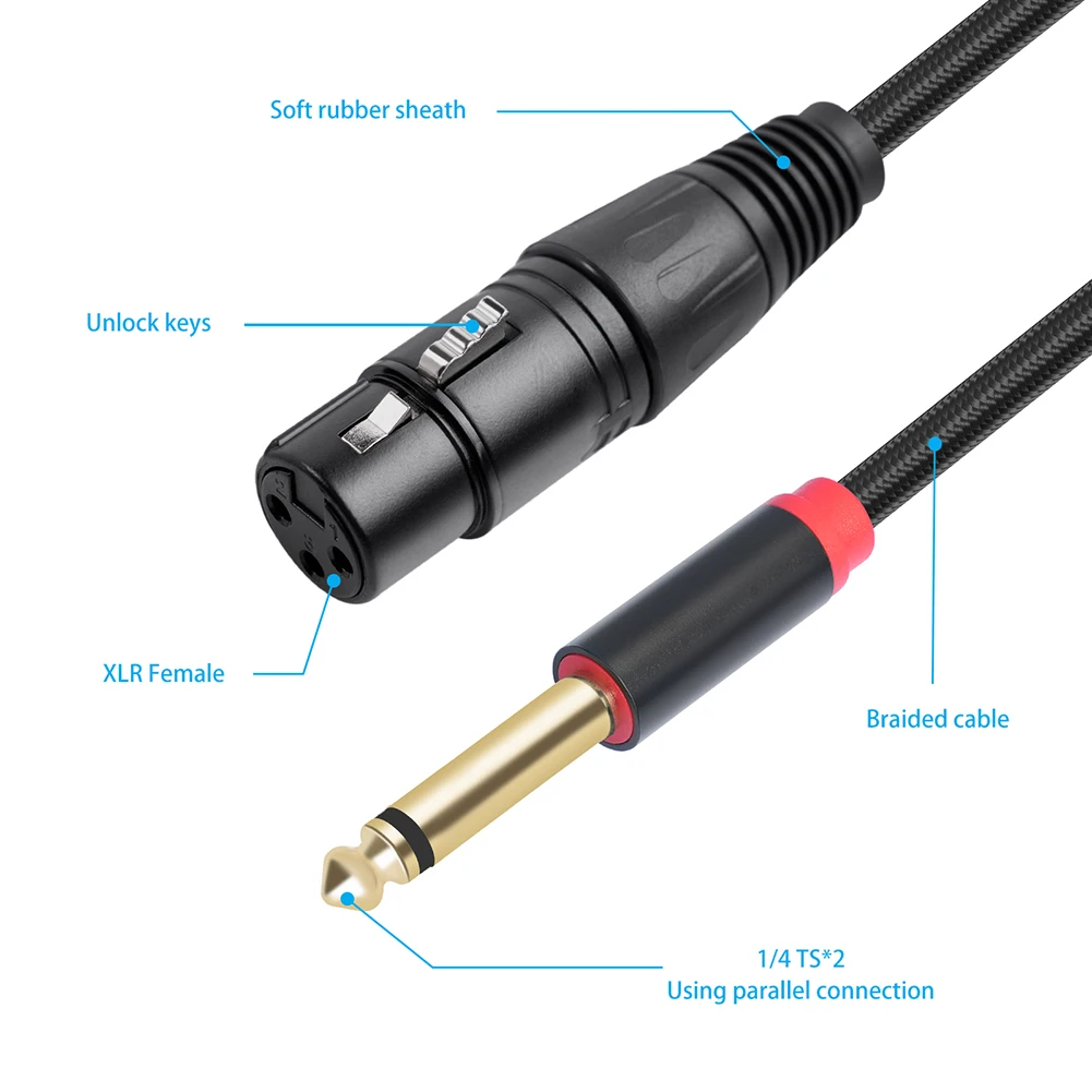 1/2/3M Mic Audio Converter Adapter Cord Gold-Plated Plug XLR To Dual 6.35mm 1/4 Inch Microphone Cable Audio Y Splitter Cords 1