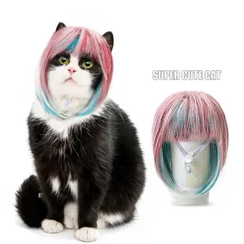 Dog Cat Costume Wig Funny Blue Pink Pet Cosplay Wig Dog Apparels Indoor Outdoor Wear With Adjustable Strap Role Play Joy 2