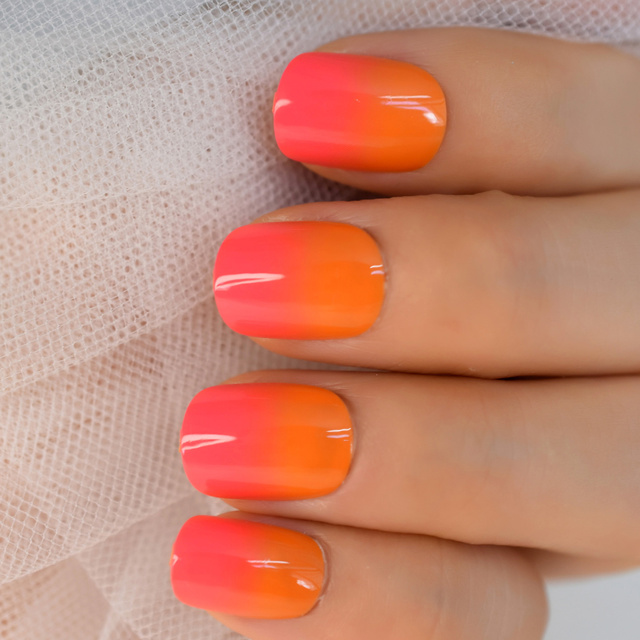 Fingernails Nail Supplies For Professionals Short Size Orange Nails High Light Presse On Nails False Nails Art 24/pcs Set
