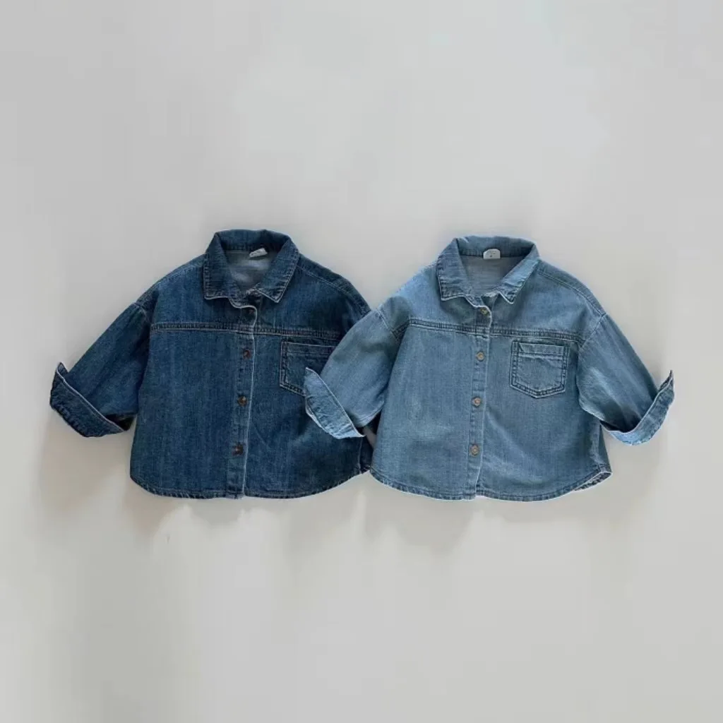 Baby Long Sleeve Lapel Shirts Infant Single Breasted Denim Cardigan Coat Boys Girls Fashion Vintage Casual Jacket