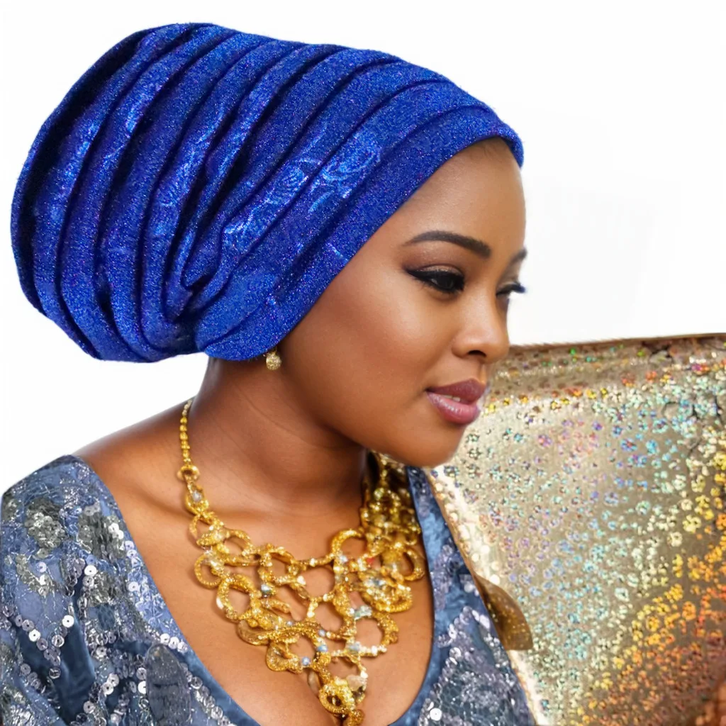 Elegant Glitter Pleated Turban Cap for Women: Stylish Head Wrap and Headpiece