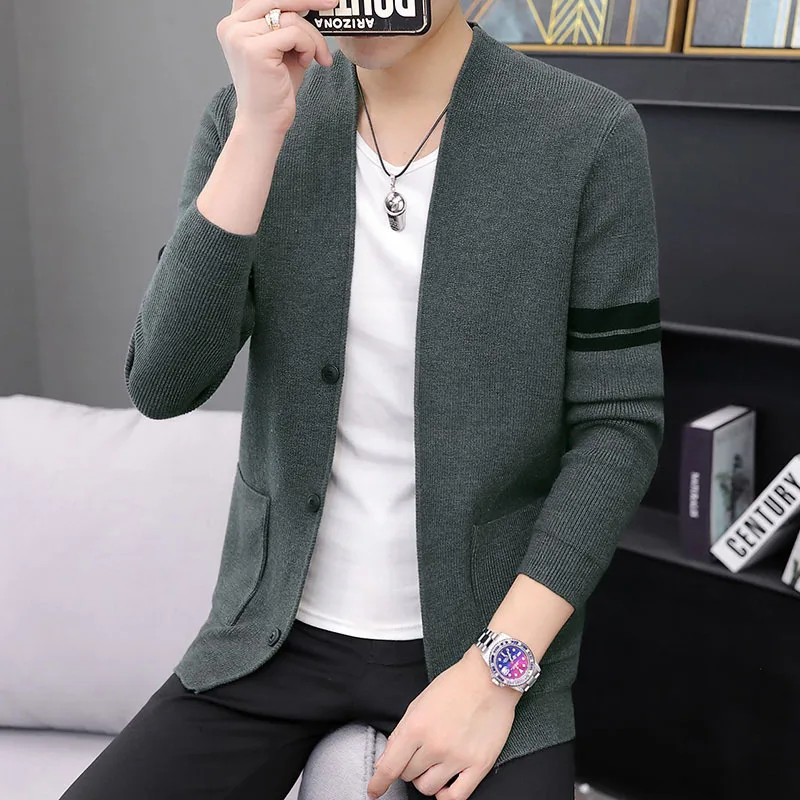 

Мужской однотонный вязаный кардиган, Молодежный осенний Новый Свободный Повседневный свитер, 2023
