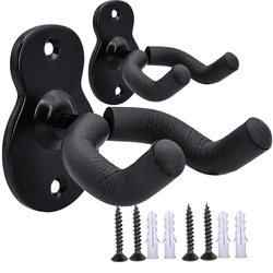 Deluxe Wall Mount Non - Slip Instrument Hanger and Holder (Black 2 pcs)