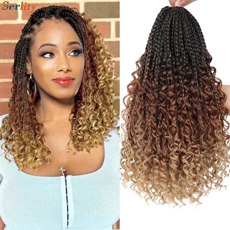 Serlity Boho Goddess Box Braids Crochet Hair 14 18 Inch Bob Bohemian Crochet Braids Synthetic Hippie Messy Braiding Hair