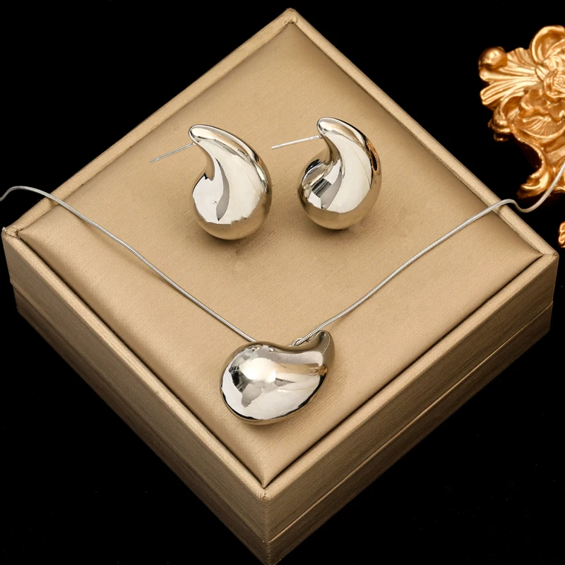 316L Stainless Steel Water Drops Necklace Earrings Jewelry Set for Women jewelry sets jewelry set