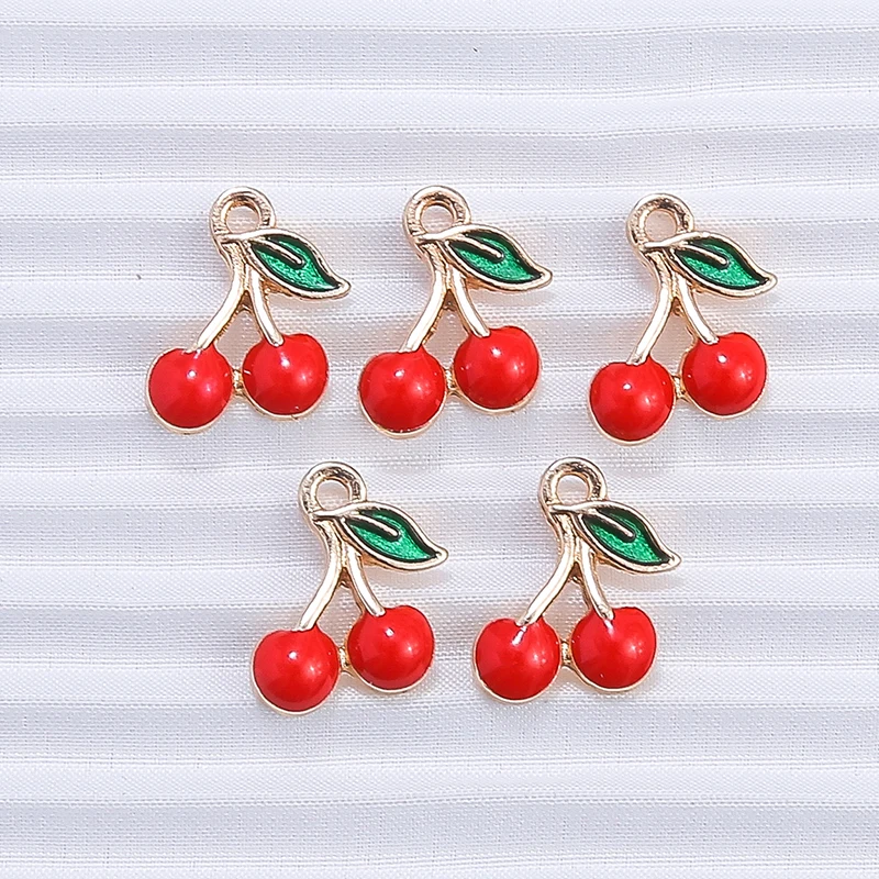 10pcs 12x14mm 귀여운 과일 참 장식품 보석 만들기용 에나멜 체리 참 펜던트 목걸이 귀걸이 DIY 공예 액세서리