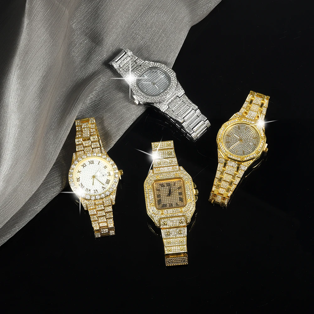 New Punk Men Watch Iced Out Diamond Sparkling Quartz Watches Fashion Hip Hop Classic Silver Color Watch Jewelry Men Women Gift 3