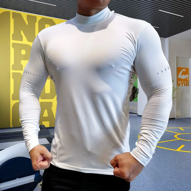 Men Compression Sport Tops High Collars Elasticity Breathable T