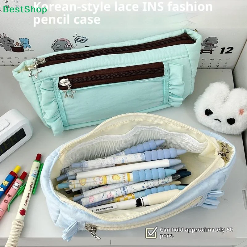 〔R〕귀여운 연필 케이스 펜 파우치 대용량 심플한 미적 가방 정리함 사무실 학교 용품 학생용 문구류