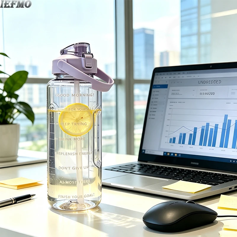 Large Tritan Water Bottle with Time Marker - BPA-Free, Leakproof Design for Gym and Outdoor Activities