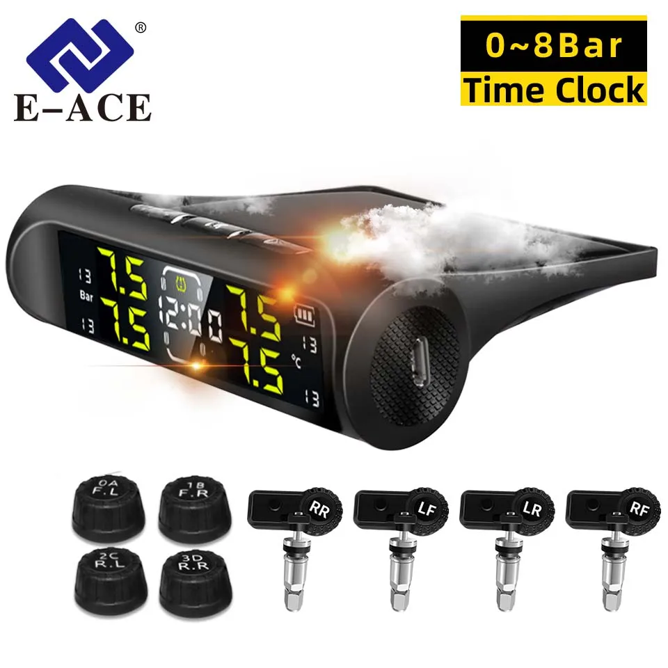 E-ACE 자동차 태양광 타이어 압력 TPMS 모니터링 시스템 태양광 디지털..