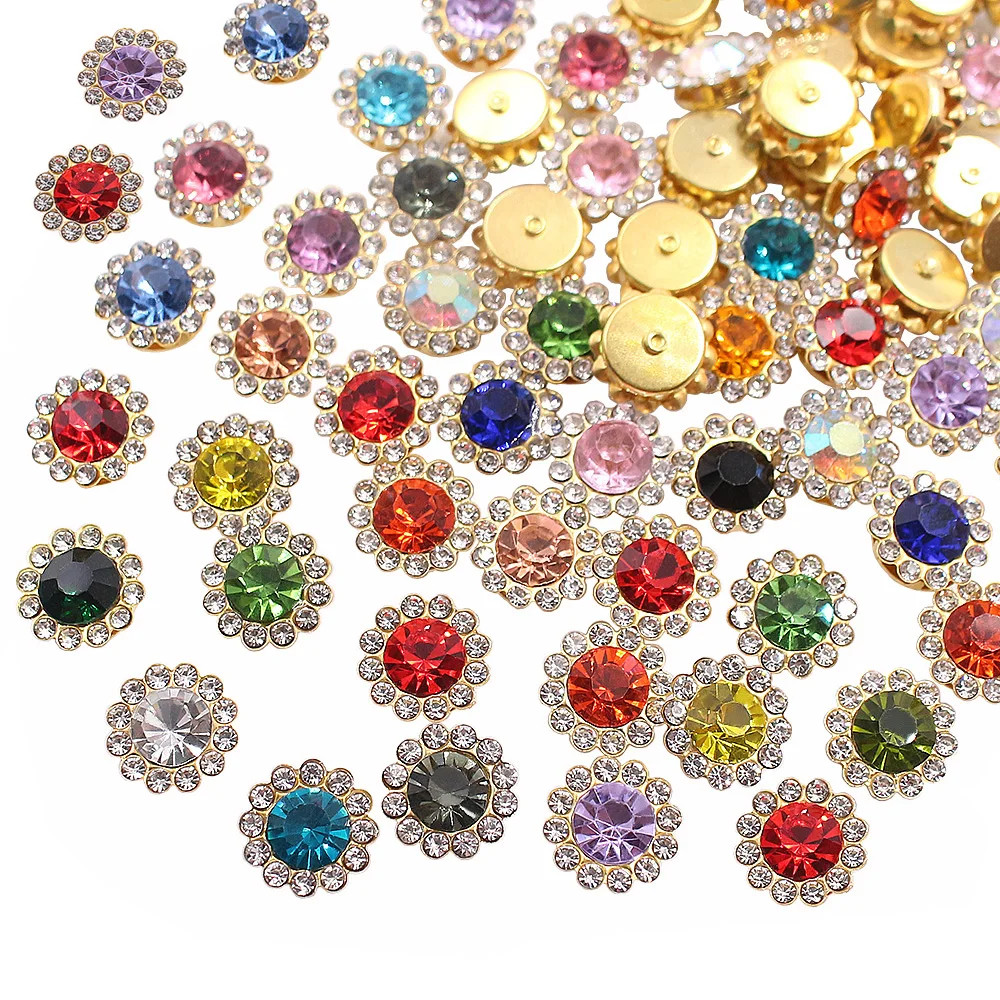 Sew On Rhinestones 8mm-12mm Sunflower Sewing Claw Crystals Glass Beads Buttons Stones