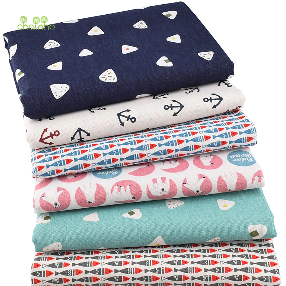 Chainho,Printed Cotton Linen Fabric,DIY Quilting Sewing Material,Patchwork Cloth,6 Designs Series,2 Sizes,15CL12