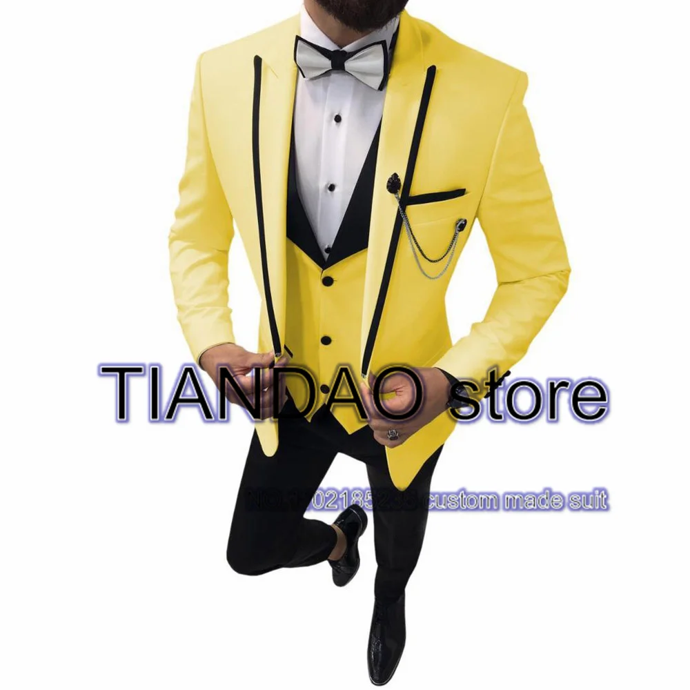 3 Piece Wedding Groom Tuxedo Men Suit Point Lapel Formal Party Blazer Pants Vest Evening Jacket Set costume homme
