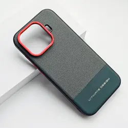 Triangular Textured Leather Case with Red Ring Lens Frame and Shockproof Bumper - Simple Red for IQOO 15R (Green)