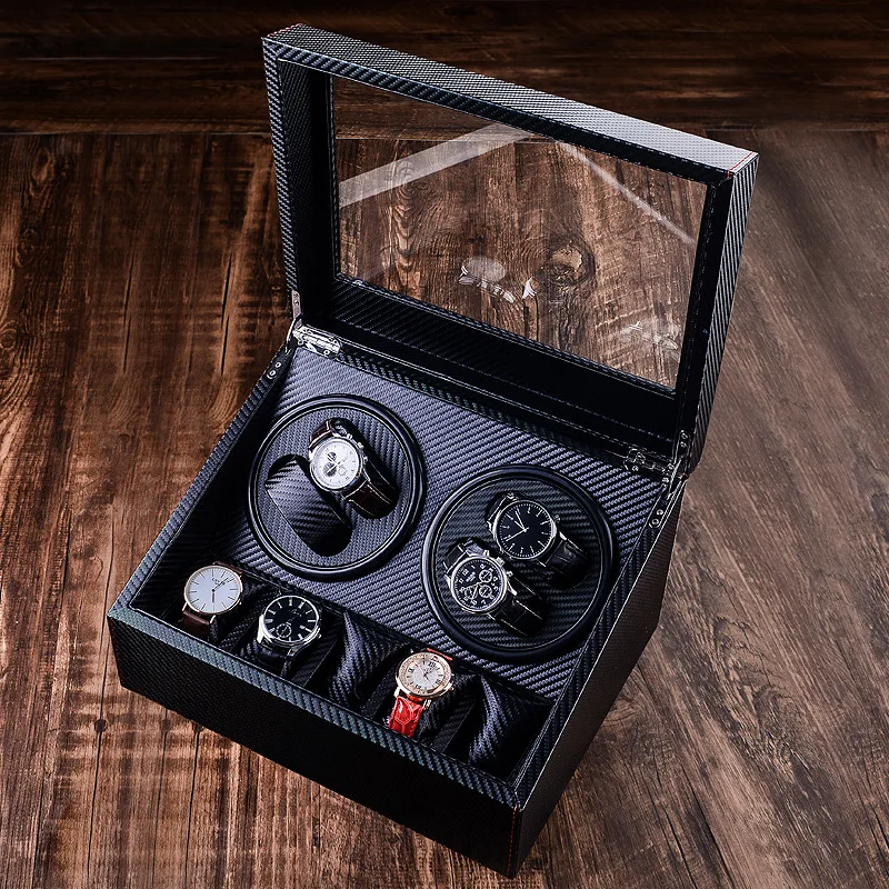 Carbon fiber leather shaker watch watch storage box automatic winding watch box mechanical watch rotating motor box