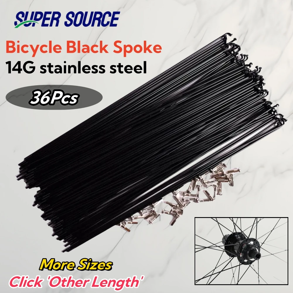 Cycle Spokes 36Pcs High Strength 14G 2mm MTB Road Bike Black Steel Bicycle Spokes with Nipples Bicycle Parts bicycle spokes bike spokes nipples