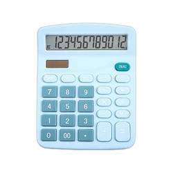 Dual - Powered 12 - Digit Solar Calculator for Home, Office, School, and Financial Use (Blue)