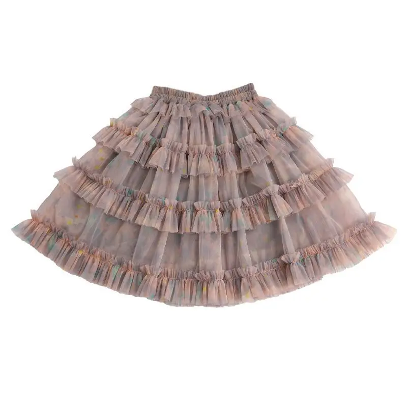 Girls\' Fashionable Suit Lace Color Matching Short-Sleeved T-shirt Baby Girls\' Tutu Pettiskirt Cake Dress Two-Piece Set