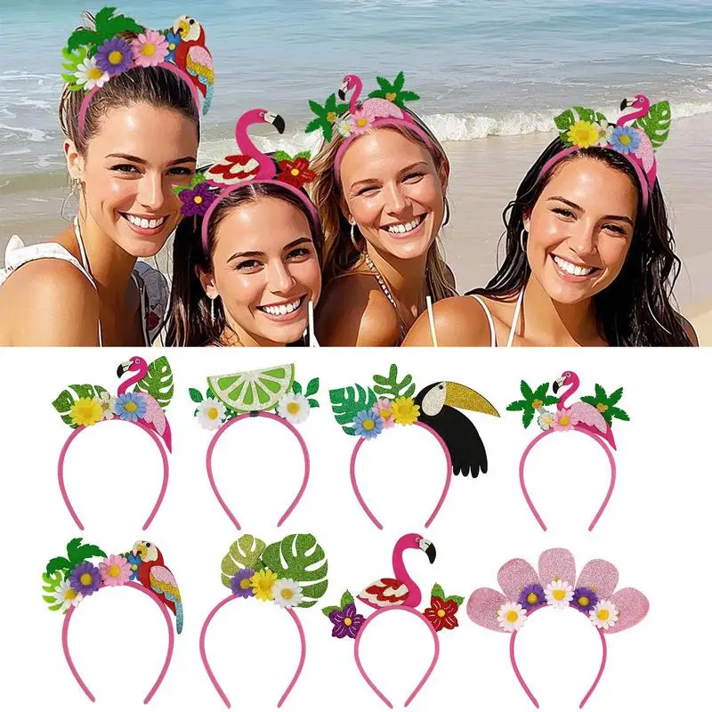 Hawaiian Headbands For Women Decorative Flower Hairband Decorative Hairband Headpiece Set Of 8 Dress Up Headwear For Party